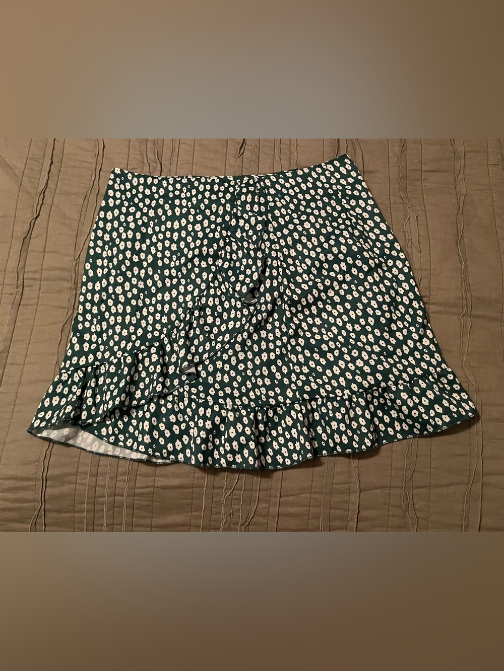Dark Green Floral Ruffle Mini Skirt